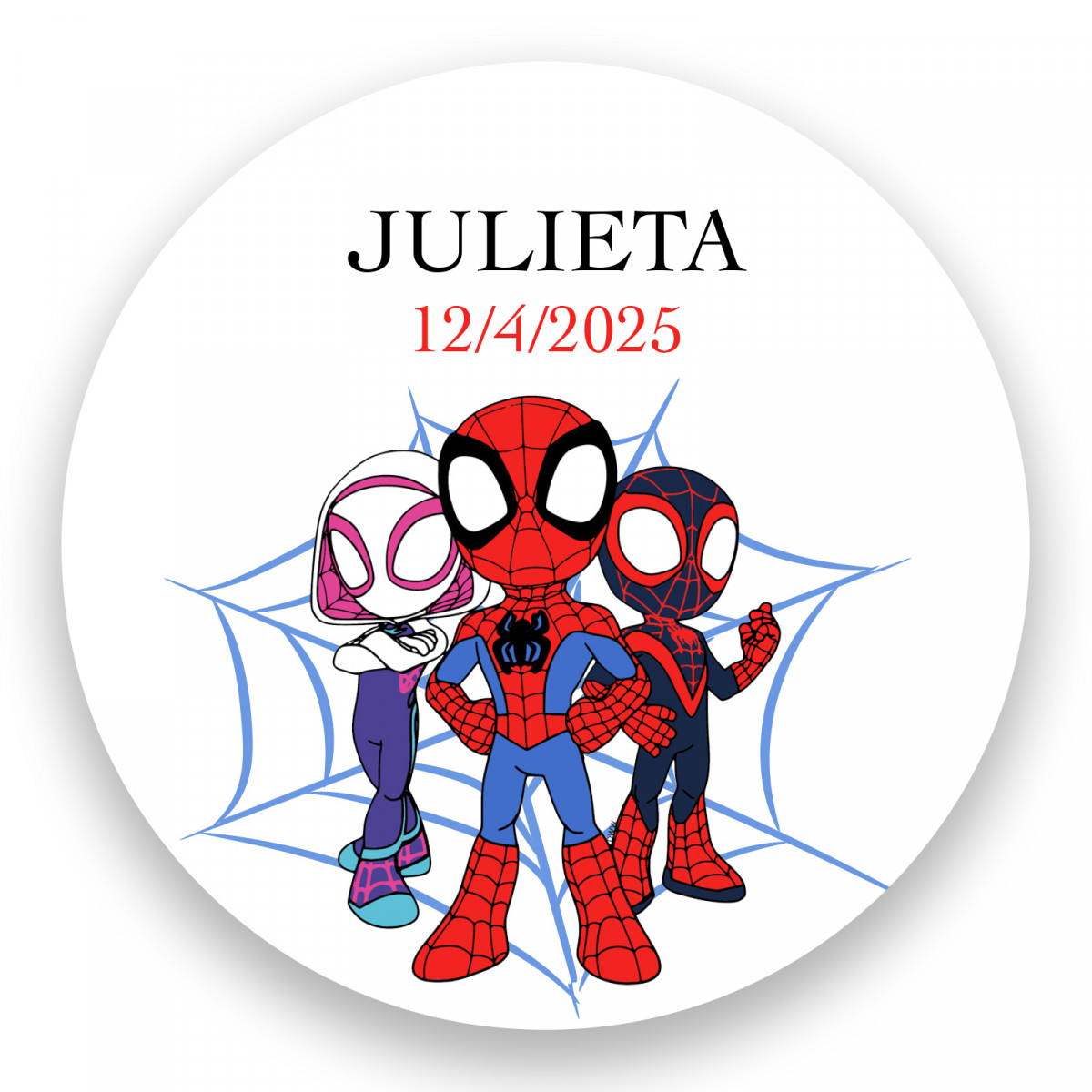 Adesivo spidey e il suo superteam di 3 cm personalizzabile per eventi