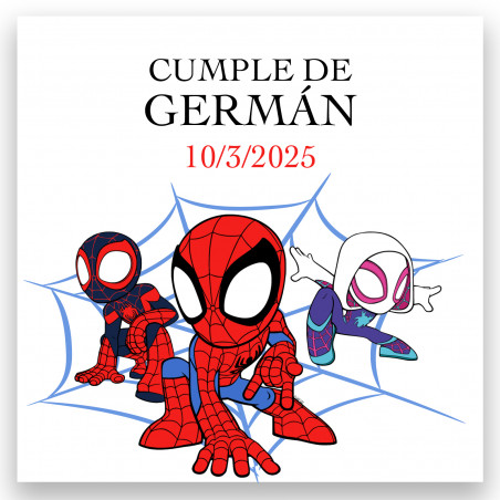 Adesivo spidey e il suo super team personalizzato ideale per feste infantili 5x5