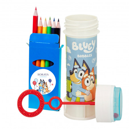 Pompero e scatola di matite personalizzata di bluey per compleanni ed eventi