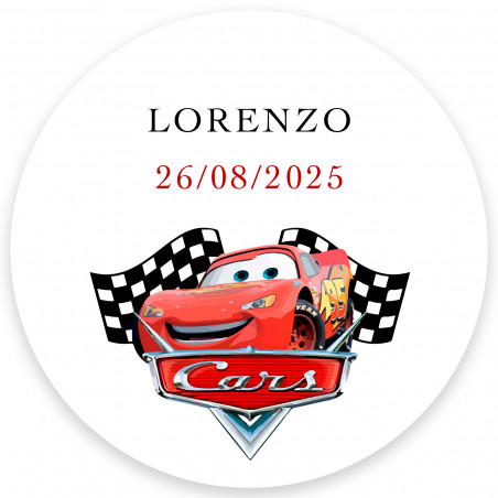 Adesivo rotondo di rayo mcqueen personalizzabile di 5 cm