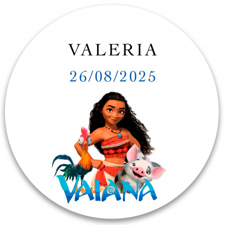 Adesivo rotondo di 5 cm con design di vaiana