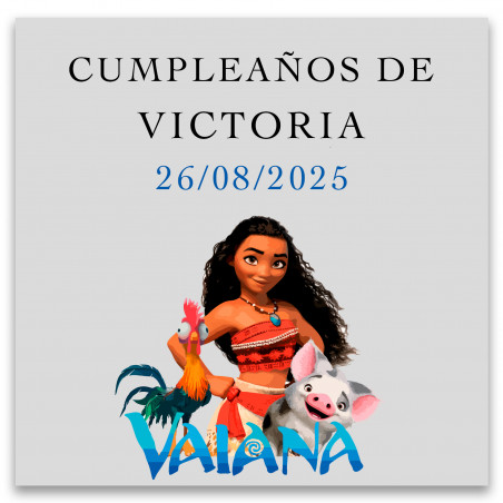 Adesivo trasparente personalizzato 5x5cm design vaiana per compleanni