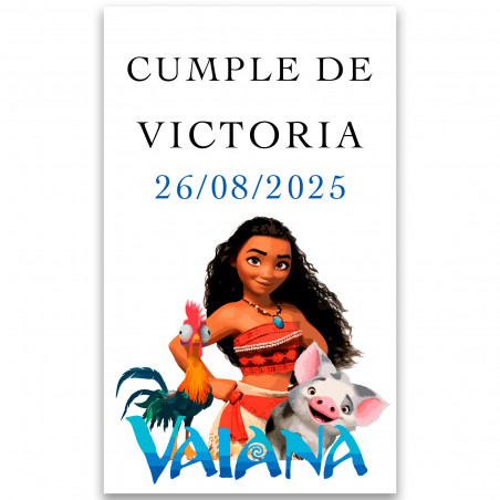 Adesivo personalizzato di vaiana con hei hei e pua ideale per feste infantili 3x5cm