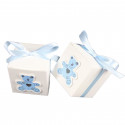 Balsamo labiale blu in scatola con orsetto in rilievo personalizzato per dettagli di battesimo