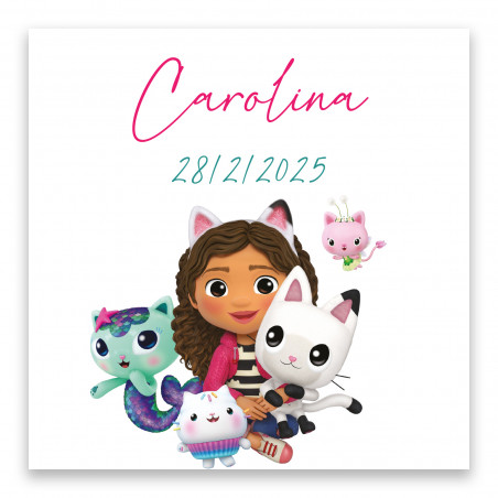 Adesivo quadrato personalizzabile gabby e i gatti 5x5cm