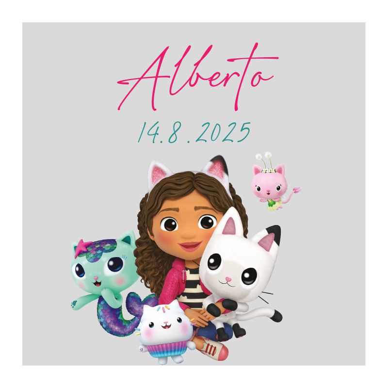 Adesivo personalizzato gabby e i gatti design esclusivo per eventi 5x5cm