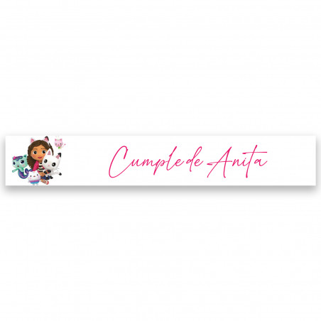 Adesivo gabby gatto 5x1 rettangolare fondo bianco personalizzabile