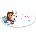 Adesivo gabby gatto ovale fondo bianco personalizzabile 4x2cm