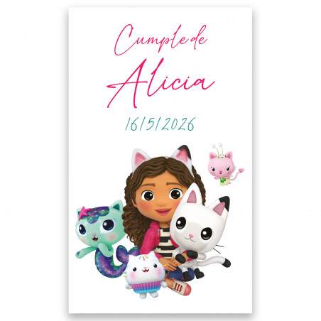 Adesivo personalizzabile gabby e i gatti design rettangolare 3x5cm