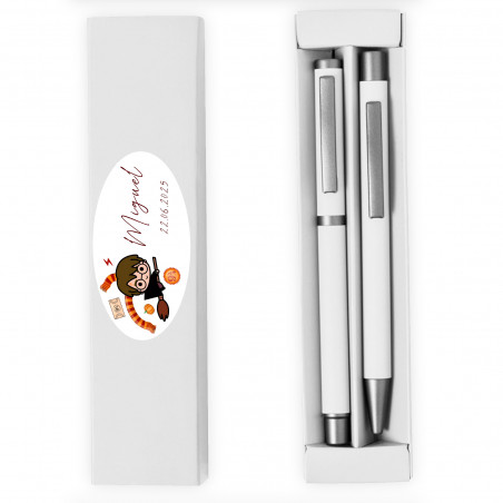 Set di penna e matita in astuccio bianco con adesivo personalizzato di harry potter
