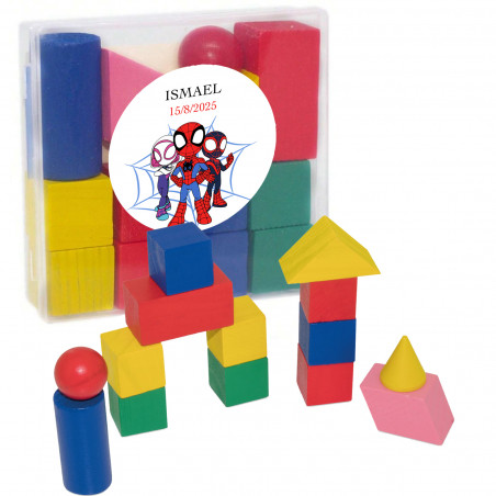 Set di blocchi di legno personalizzati con adesivo spidey