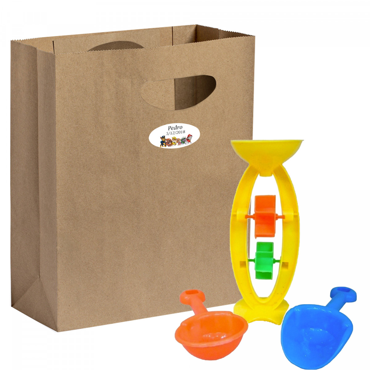 Set di giocattoli da spiaggia con sacchetto kraft personalizzato ideale per eventi