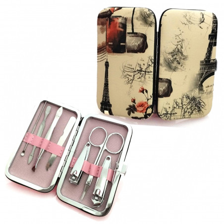 Set manicure con borsetta e asciugamano a forma di fiore presentato in una scatola con manico