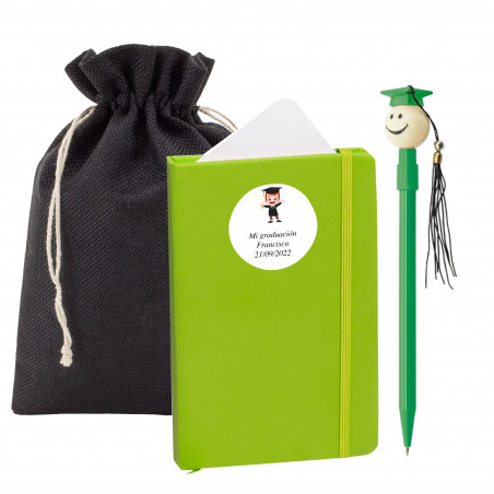 Quaderno di laurea personalizzato con penna per laureati presentato in una borsa