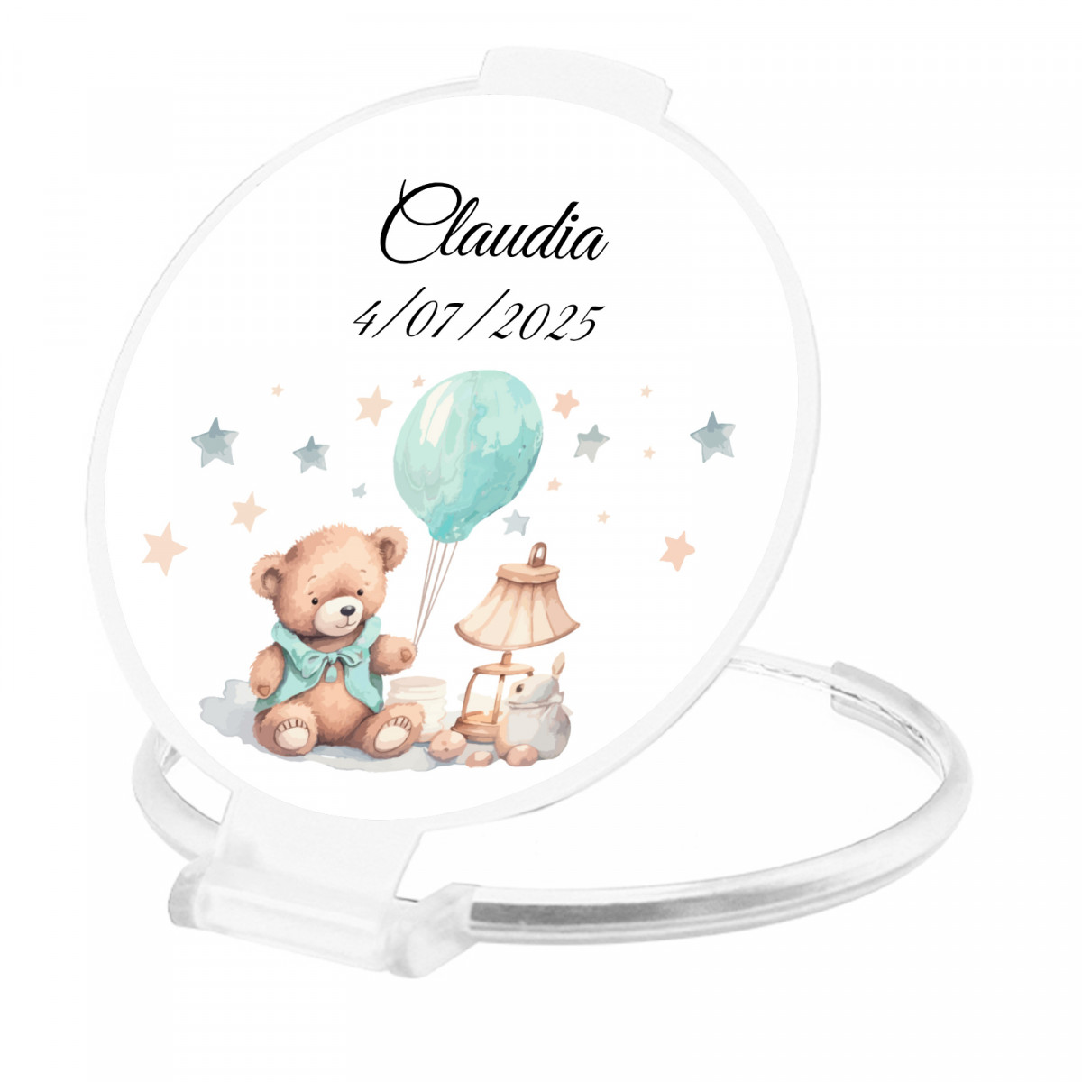 Specchio pieghevole per la borsa di colore bianco e adesivo per bambini per personalizzare