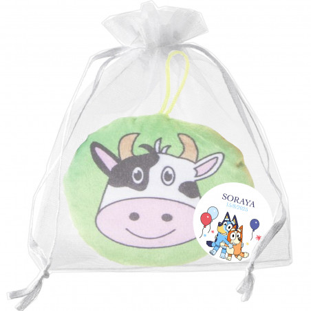 Cuscino di peluche animali da fattoria in sacchetto di organza dettaglio personalizzato per eventi infanti