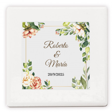 Magnete in ceramica personalizzato con design floreale dettaglio elegante per ospiti