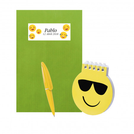 Libretto emoji con penna e busta kraft personalizzata dettaglio divertente per ospiti