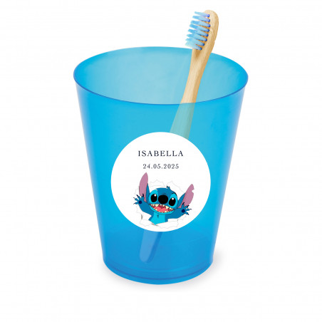 Spazzolino da denti in bambù e bicchiere personalizzato collezione stitch