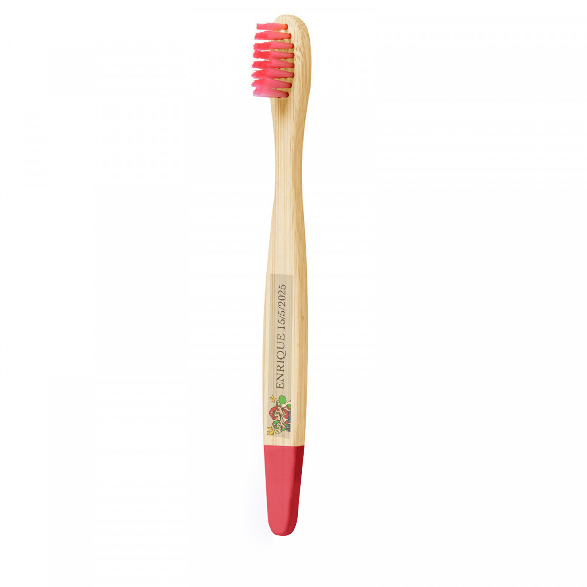 Spazzolino da denti personalizzato in bambù con adesivo di mario bros