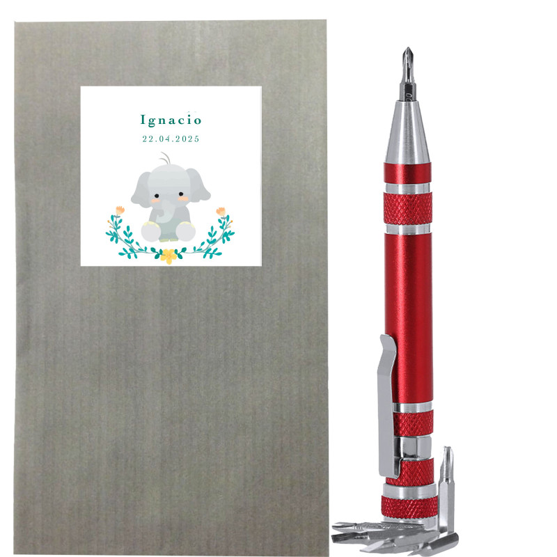 Multitool da tasca personalizzata con adesivo di elefante dettaglio originale per ospiti