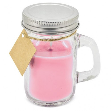 Candela profumata rosa con tappo personalizzato per battesimo