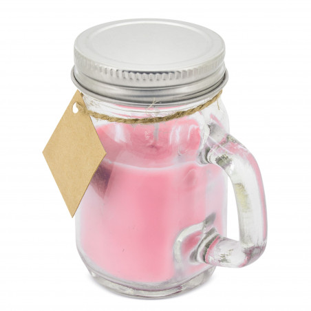 Candela profumata rosa con tappo personalizzato per battesimo