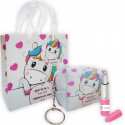 Portachiavi e penna rossetto con adesivo personalizzato presentato in borsa regalo