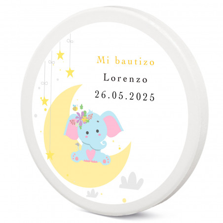 Immagine di ceramica personalizzata per battesimo con elefante sulla luna