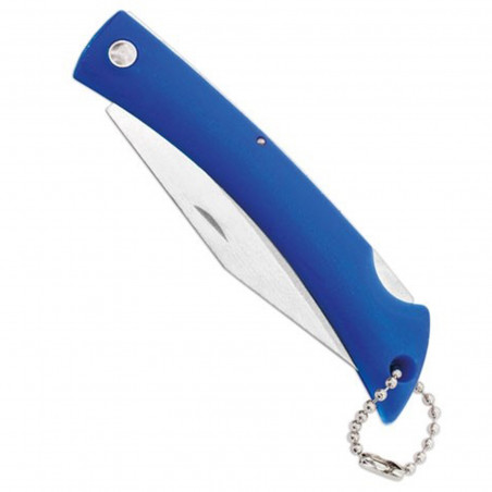 Coltello blu con busta kraft e adesivo di ringraziamento