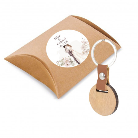 Portachiavi in legno per matrimonio in scatola di cartone kraft con adesivo personalizzato