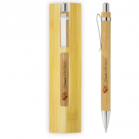Penna di bambù personalizzata con adesivo trasparente: un dettaglio sostenibile ed elegante per comunioni