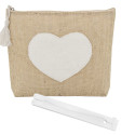 Necessaire in iuta con cuore e ventaglio bianco ideale per dettagli per le invitate