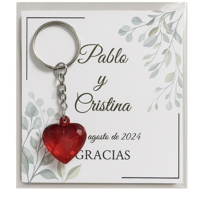Portachiavi cuore con carta personalizzata: un dettaglio elegante per i tuoi ospiti