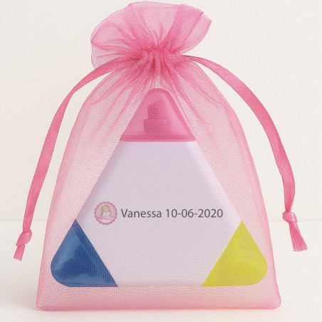 Marcatori tricolore personalizzati per comunione con adesivo bambina comunione in sacchetto di organza