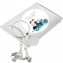 Portachiavi scooter e adesivo personalizzato per dettagli matrimonio in scatola di cartone color argento