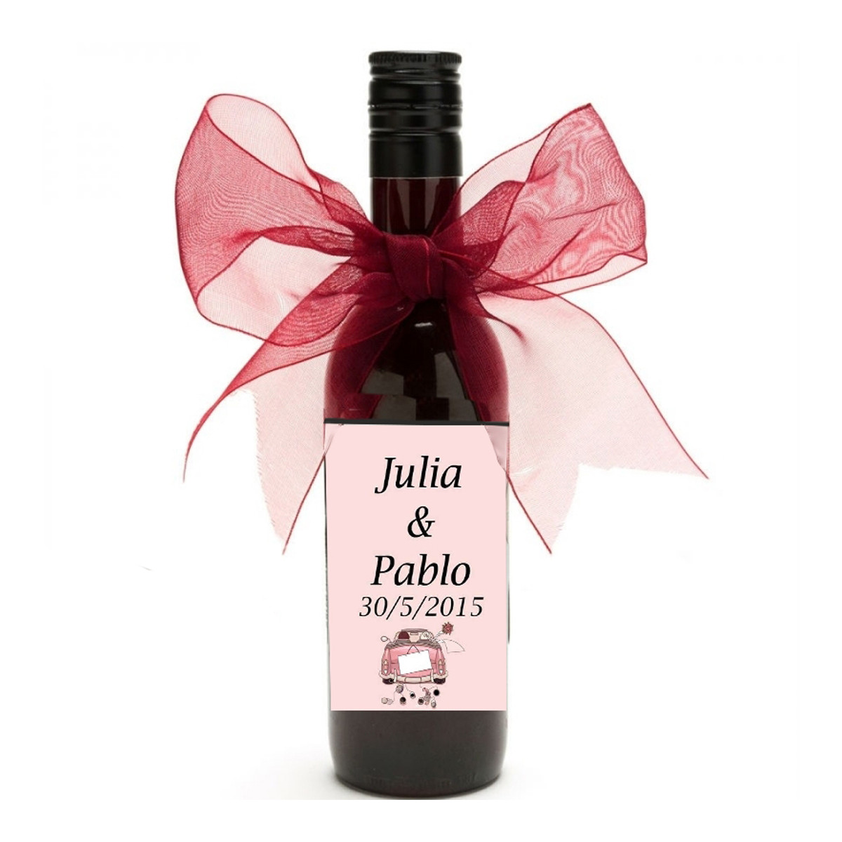Bottiglia di vino rosso per dettagli di matrimonio personalizzati