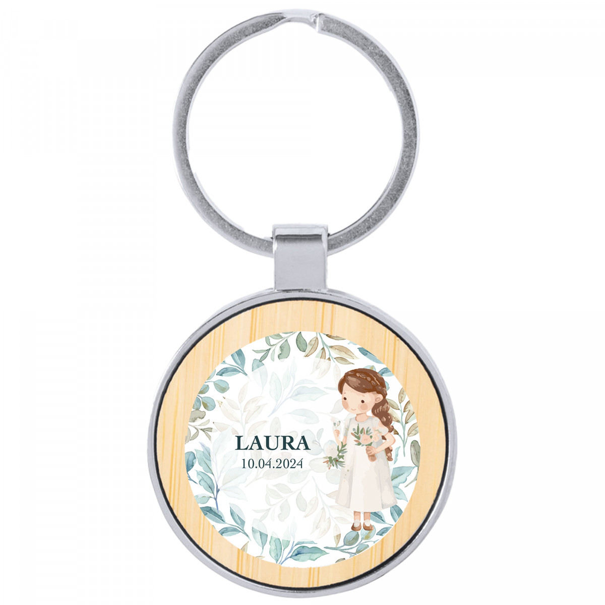 Portachiavi metallico con adesivo prima comunione bambina personalizzabile