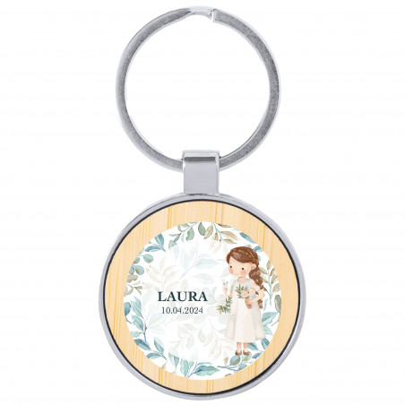Portachiavi metallico con adesivo prima comunione bambina personalizzabile