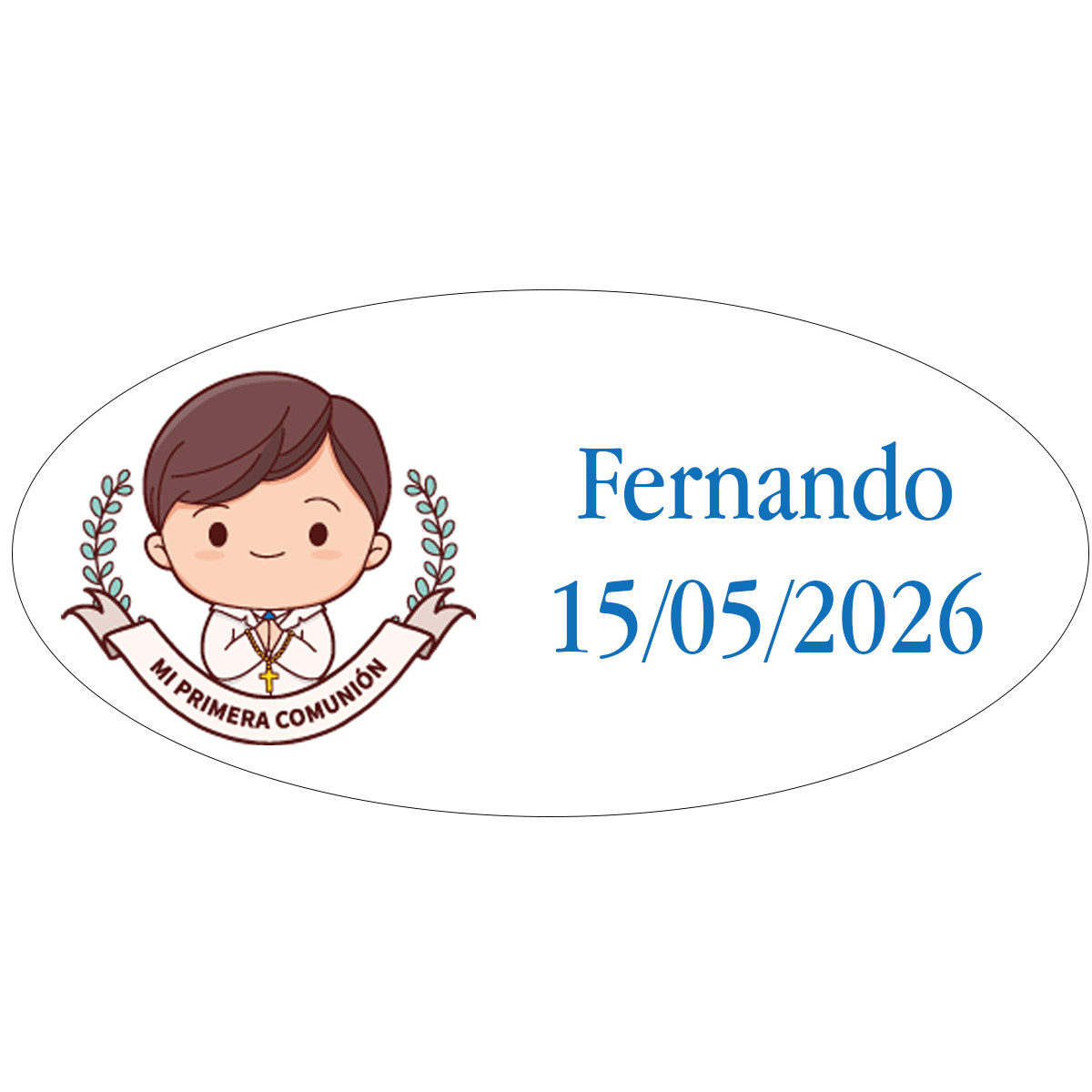 Adesivo di comunione ovale personalizzato per bambino