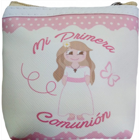 Portamonete per la prima comunione con sacchetto in organza rosa