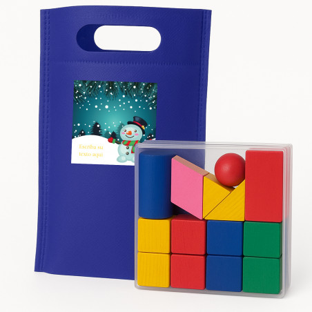 Gioco di abilità con pezzi di legno con adesivo natalizio personalizzabile e sacchetto regalo