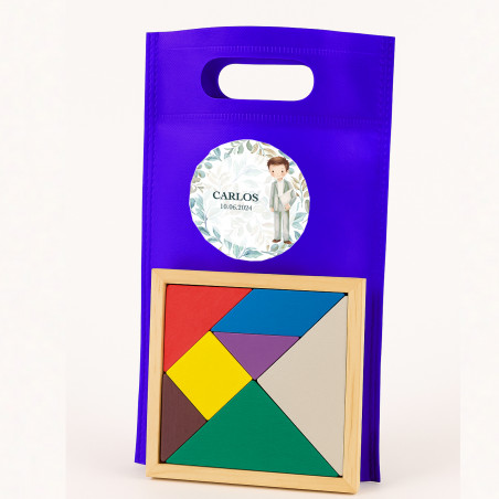Puzzle di legno in borsa con adesivo prima comunione personalizzabile