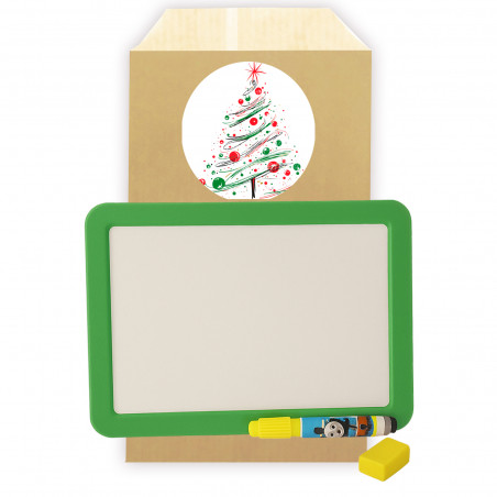 Lavagna bianca piccola per bambini con pennarello presentata in busta regalo con adesivo personalizzato