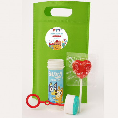 Pompero Bluey in busta con adesivo personalizzabile per dettagli