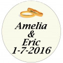Adesivo personalizzato matrimonio 3cm con design di fedi nuziali dorate