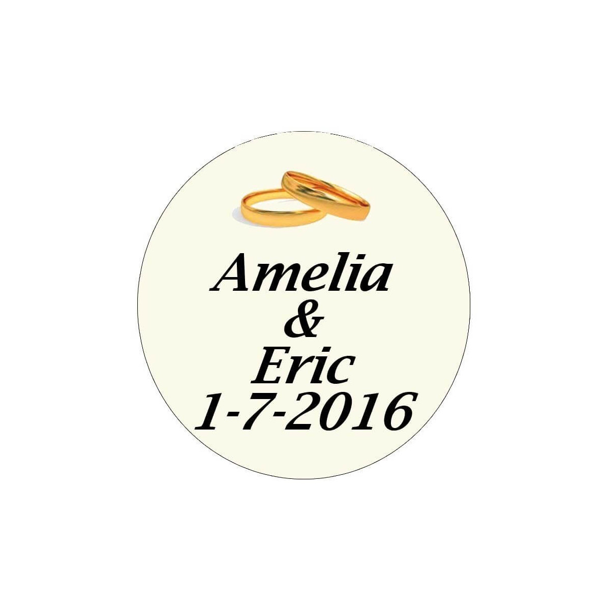 Adesivo personalizzato matrimonio 3cm con design di fedi nuziali dorate