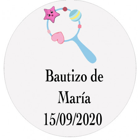 Adesivo 3cm battesimo personalizzato con design di sonaglio