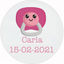 Adesivo personalizzato per battesimo 3cm con design di ciuccio rosa
