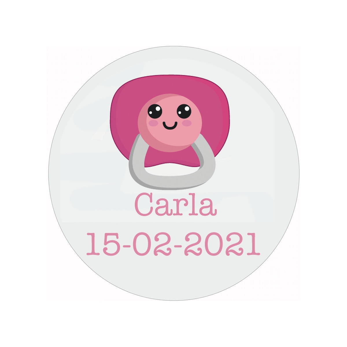 Adesivo personalizzato per battesimo 3cm con design di ciuccio rosa